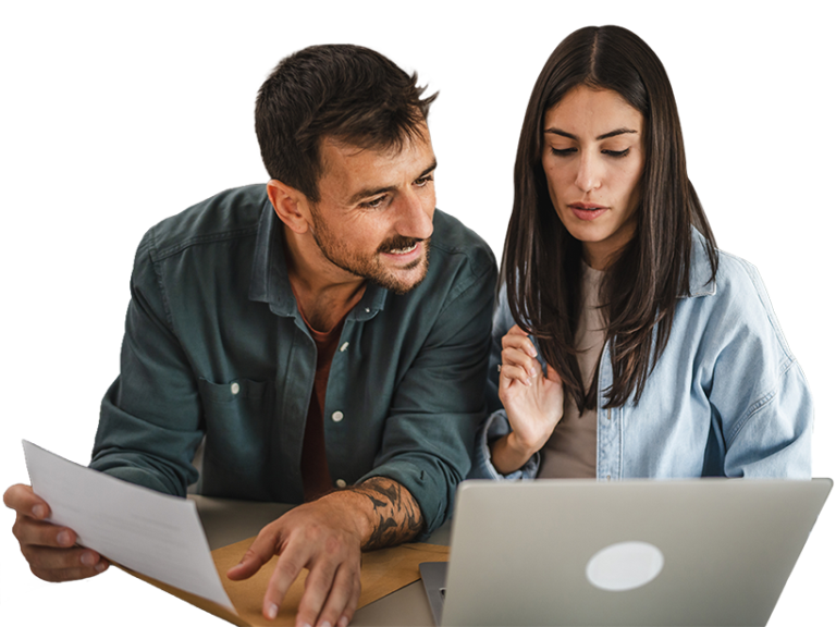 Couple boyfriend and girlfriend read life insurance resource together